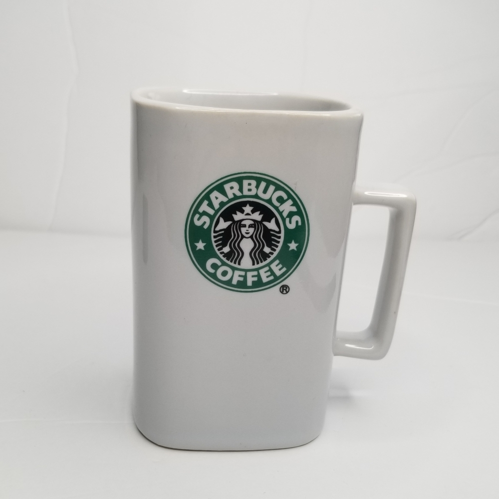 Green & Black Siren Square White 12oz Mug 2007 Starbucks